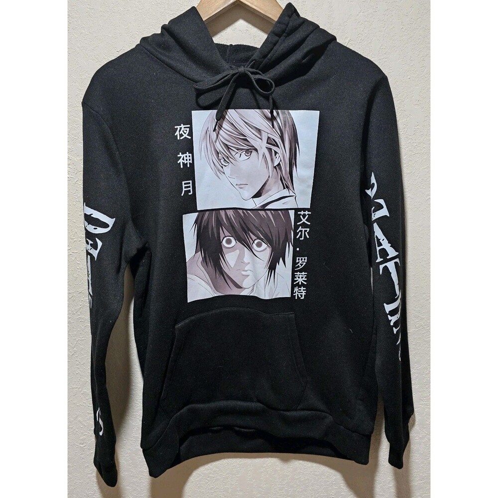 Death Note Anime Hoodie - Light Yahami & L Lawliet Graphic Pullover Small